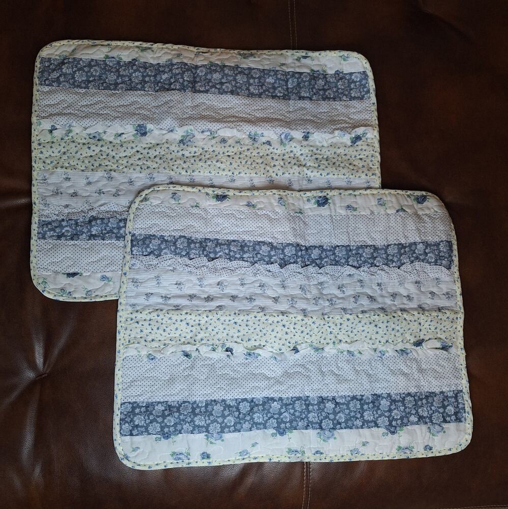 PEM-AMERICA Blue Floral Patchwork Quilted Pillow Shams 20x26 NEW - Set of 2
